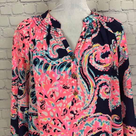 Lilly Pulitzer 100% Silk Elsa Blouse Size S Pop Up For The Halibut - Picture 4 of 7
